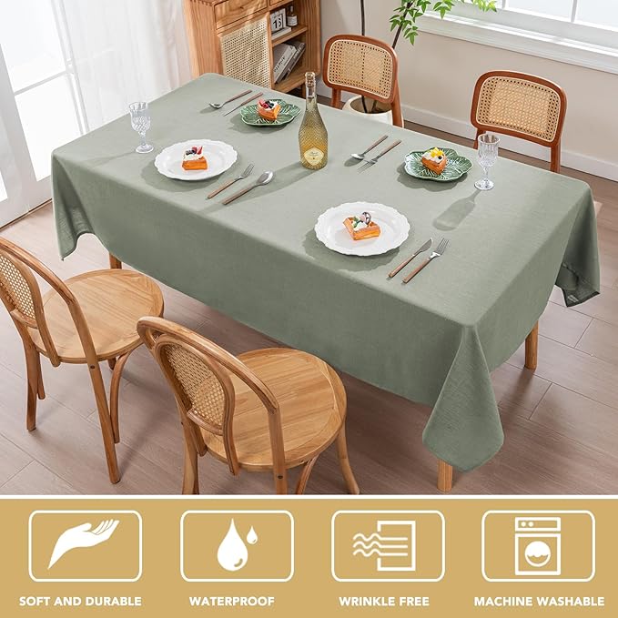 H.VERSAILTEX Linen Table Cloths Rectangle 60 x 104 Inch Premium Tablecloth Spill-Proof Waterproof Table Cover for Dining Buffet Feature Extra Soft and Thick Fabric Wrinkle Free, Sage
