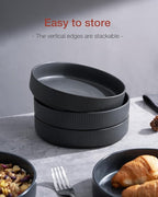 famiware Star 7.5" Pasta Bowls Set, Salad Bowl Set of 4, Double Reactive Glaze, Stackable, Ideal for Your Friend for Housewarming, Festivals, Matte Dark Charcoal (Full Glaze)