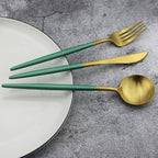 Gugrida 20-Piece 18/10 Stainless Steel Flatware Silverware, Luxury Dinnerware Set Travel Cutlery Tableware Include Knife Fork Spoon Service for 4, Dishwasher Safe (Green Handle Matte Gold)