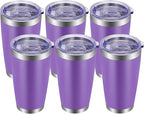 VEGOND 20oz Tumbler with Lid and Straw Stainless Steel Tumbler Cup Bulk Vacuum Insulated Double Wall Travel Coffee Mug Powder Coated Coffee Cup(Purple 6 Pack)