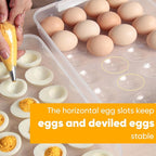 Newness Deviled Egg Containers with Lid, (Set of 2), Plastic Deviled Egg Carrier with Handle for 48 Eggs, Clear Storage Devil Egg Platter, Fridge Portable Egg Tray, Perfect for Picnic and Party