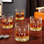 Personalized Whiskey Glasses Set of 4, Custom Engraved Bourbon Rocks Glasses, Customized Whiskey Gifts for Men by Home Wet Bar