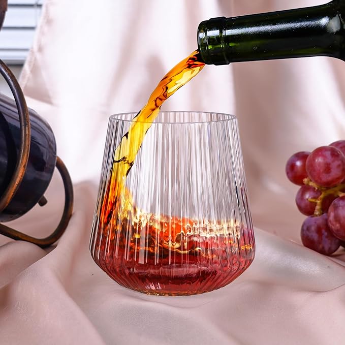 20 Pack Plastic Ribbed Wine Glasses, 14Oz Origami Disposable Wine Glasses Unbreakable Clear Plastic Cocktail Glasses Recyclable Shatterproof Reusable Wine Cups (14oz-20pack)