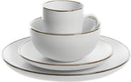 Gibson Home Rockaway Round Stoneware Dinnerware Set, Service for 4 (16pcs), Matte White/Metallic Rim