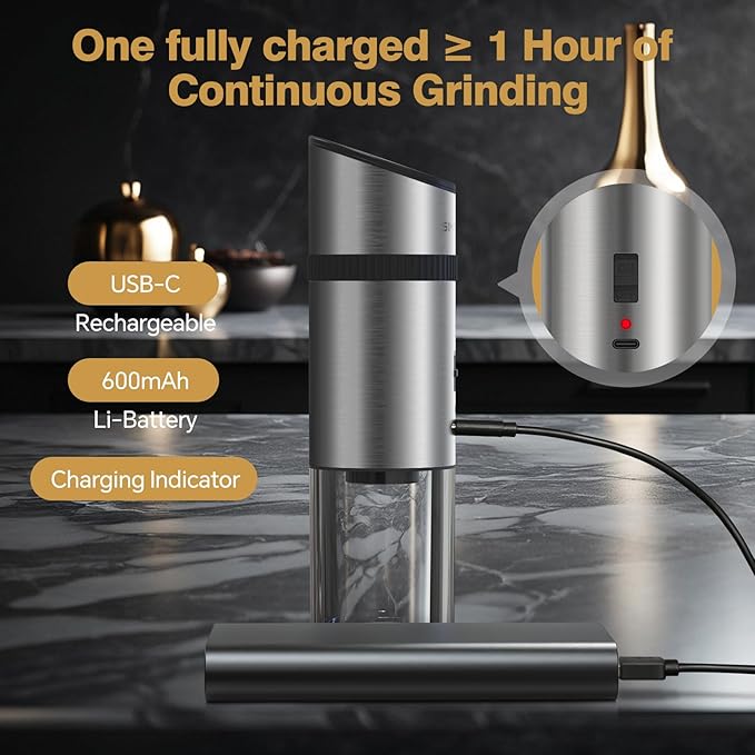 SIMPLETASTE Gravity Electric Pepper Mill and Salt Grinder Set Rechargeable with LED Light, Stainless Steel Body, Adjustable Coarseness for Pepper and Salt, gift to Men/Women
