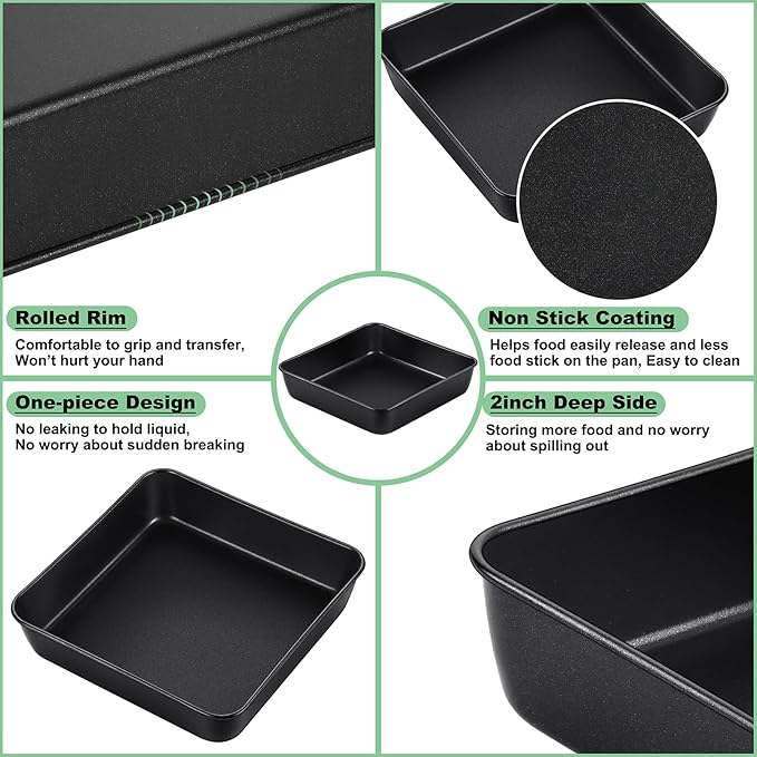 TeamFar Square Baking Pan, 8 inch Coated Square Cake Brownie Lasagna Pan with Stainless Steel Core & Non Stick Coating, for Baking Roasting Serving, Non-Toxic & Oven Safe, One Piece Design & Deep Wall