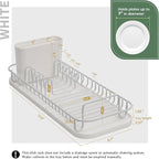SunnyPoint 304 Stainless Steel NeverRust Compact Dish Drying Rack with Utensil Holder & Removable Drain Tray, Rustproof Small Dish Rack for Kitchen Countertop or Over Sink – White