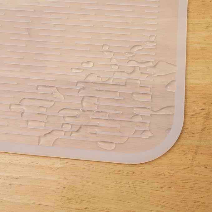 Silicone Dish Drying Mat for Multiple Usage,Easy clean,Eco-friendly,Heat-resistant Silicone Mat for Kitchen Counter or Sink,Refrigerator or Drawer Liner Translucent 2XL 24 inches x 18 inches