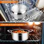 DELARLO Tri-Ply Stainless Steel Stock Pot, 5QT Non Stick Pots, Induction Ready, Cooking Pots with Lids, Stockpot 600℉ Oven Safe, 18/8 Food Grade Cookware, Soup Pot, Energy Saving, Lids 350℉