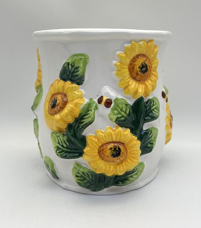 ACK Utensil Holder, Utensil Crock, Modern Kitchen Decor, Kitchen Storage (3D Sunflower)