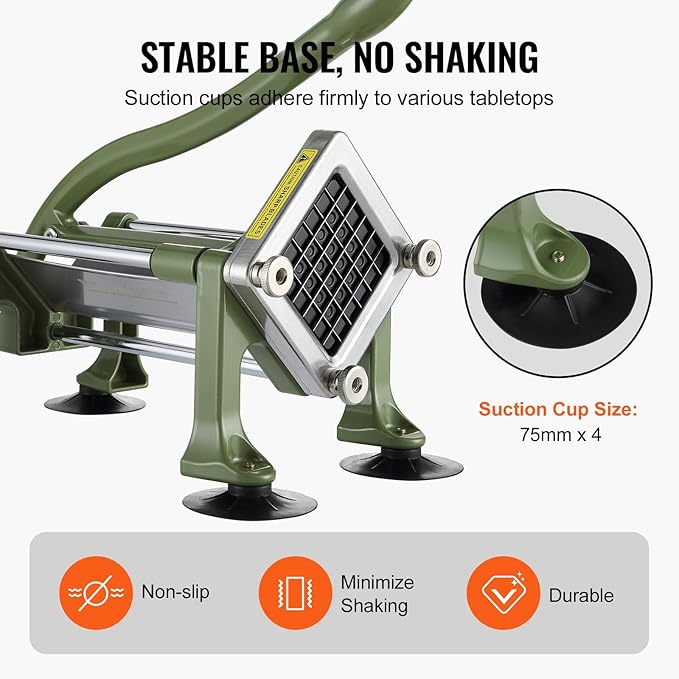VEVOR French Fry Cutter, Potato Slicer with 1/2-Inch Stainless Steel Blade, Manual Potato Cutter Chopper with Suction Cups, Great for Potato, French Fries, Cucumber, Vegetables, Carrot