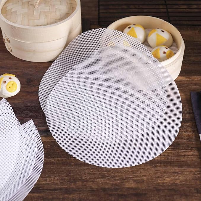 Bamboo Steamer Silicone Liners 10-Inch 6Pcs, BPA Free, Reusable & Non Stick for Food Steamer, Air Fryer, Steaming Dumpling Dim Sum Vegetable, Round Mesh Parchment Baking Sheet Paper
