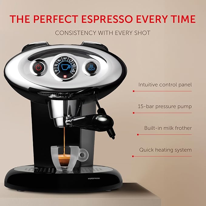 Illy X7.1 Espresso Single-Serve Machine, Barista Quality Espresso Machine for iperEspresso capsules with Milk Frother Steam Wand (Black)