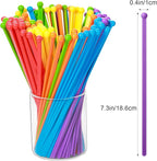 100 Pieces Disposable Plastic Round Top Crystal Swizzle Sticks (Rainbow Color)