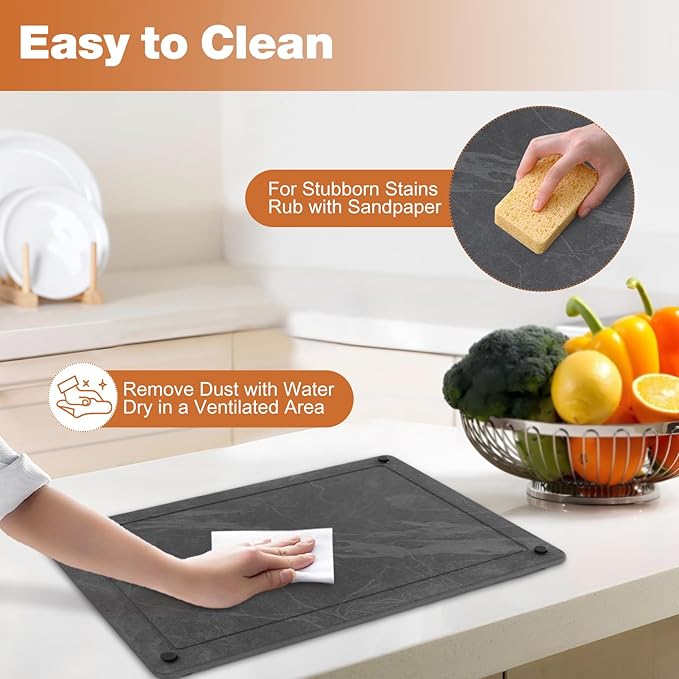 Stone Drying Mat for Kitchen Counter, Large Stone Dish Drying Mat Foldable Diatomaceous Earth Water Absorbing Mat for Dishes Bottles Cups Match Any Countertop