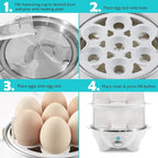 Elite Gourmet EGC1405W 2-Tiered Rapid Egg Cooker, 5-Egg Poacher, Omelets, Soft, Medium, Hard-Boiled Eggs with Auto Shut-Off and Buzzer, BPA Free, 14 eggs, White