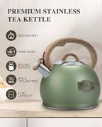 Tea Kettle Stovetop, 2.7 Quart Stove Top Whistling Tea Kettle, Teapot Kettles with Food Grade Stainless Steel and Wood Pattern Handle, Suitable for All Heat Sources