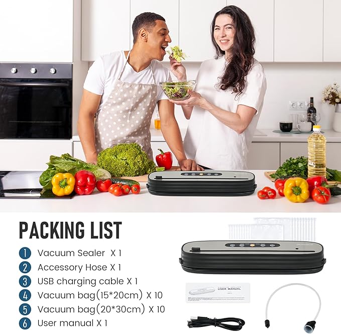 Cordless Vacuum Sealer for Food - Portable Food Saver Machine with Dry/Moist Modes, Rechargeable Design, Child Lock & Built-in Cutter - Ideal Food Vacuum Sealer Machine for Kitchen Storage