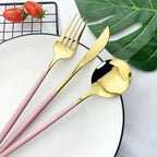 JASHII Flatware Serving Set 24 Piece, Stainless Steel Silverware Set, Pink Gold Cutlery Set, Modern Elegant Tableware Set for Party, Christmas, Dinner (Pink Gold)