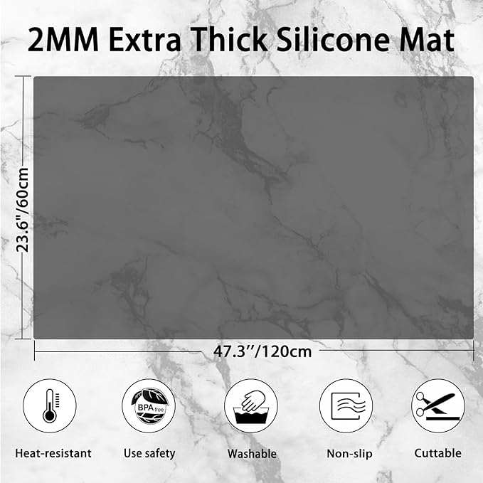 Silicone Mats for Kitchen Counter, 47.3"x23.6"(120cmx60cm) Large Heat Resistant Mat Kitchen Island Waterproof 2MM Thick Countertop Protector Mat Nons-slip Extra Large Counter Mat, Translucent Red