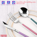 Mirror Silver multicolor Silverware Set, 20-Piece Stainless Steel Flatware Set, Satin Finish tableware Cutlery Set, Service for 4, Home and Restaurant, Dishwasher Safe