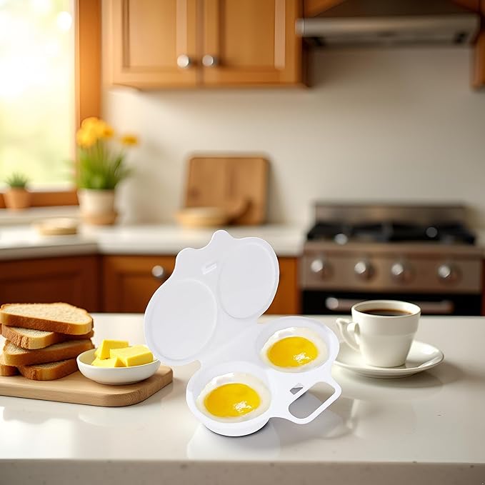 White Egg Poacher, Microwave Egg Boiler Poacher, 2 Cavity Nonstick Poached Egg Maker With Lid, Egg Poacher Microwave Egg Cooker, Double Drain Poached Egg Cups Egg Poachers