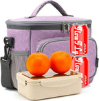 FlowFly Insulated Reusable Lunch Bag Adult Large Lunch Box for Women and Men with Adjustable Shoulder Strap,Front Zipper Pocket and Dual Large Mesh Side Pockets,Purple