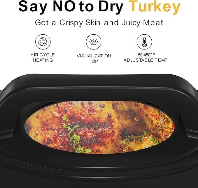 Sunvivi 26lb 22-Quart Roaster Oven, Electric Roaster Oven with Viewing Lid, Turkey Roaster with Unique Defrost/Warm Function, Large Roaster with Removable Pan & Rack, Stainless Steel, Black
