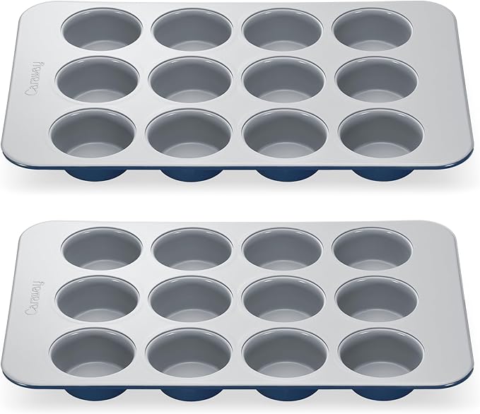 Caraway Non-Stick Ceramic 12-Cup Muffin Pan Duo - Naturally Slick Ceramic Coating - Non-Toxic, PTFE & PFOA Free - Perfect for Cupcakes, Muffins, and More - Navy