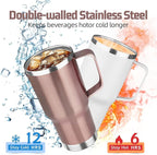 20 oz Rose Gold Stainless Steel Insulated Tumbler with Handle, Lid, Straw - Double Wall Vacuum Insulated Coffee Mug, Leak Proof Travel Mug for Hot and Cold Drink
