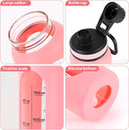 Glass Shaker Bottle 34oz/1L Pink Glass Protein Shaker Bottle With Shaker Ball Large Shaker Bottles for Protein Mixes Portable Powder Mixer Blender Water Bottle for Gym Workout Sports