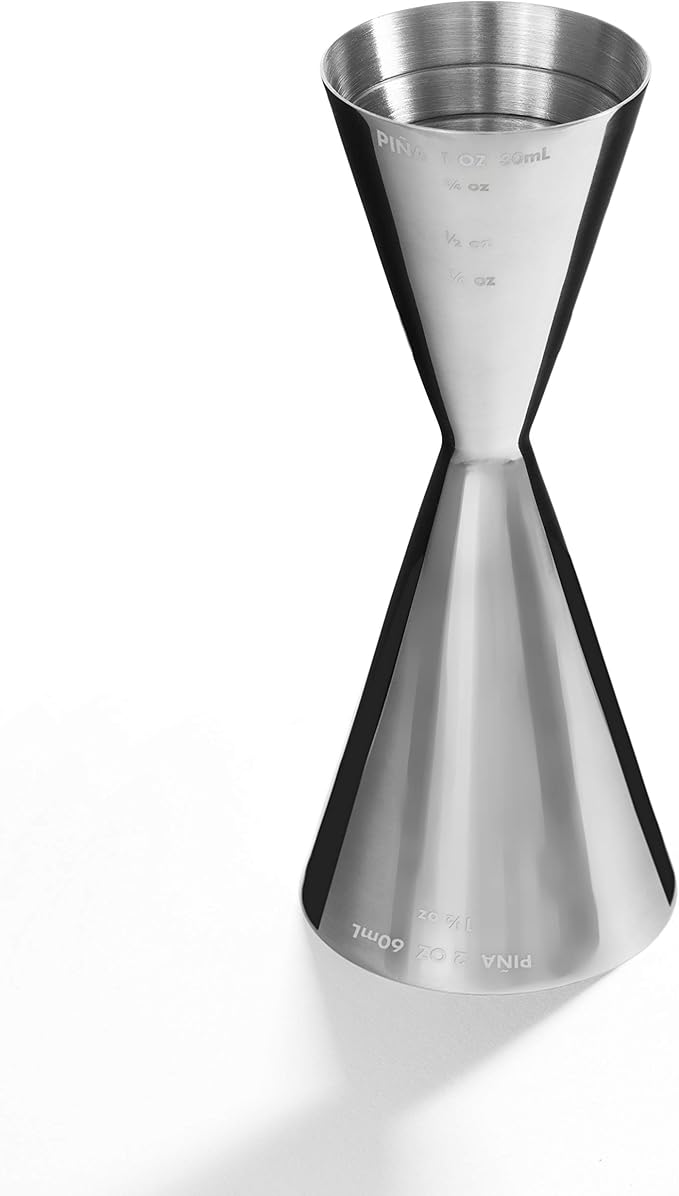 Piña Barware Slim Stainless Steel Commercial 2oz. / 1oz. Slim Style Measuring Jigger Bar Tool (Polished Finish)