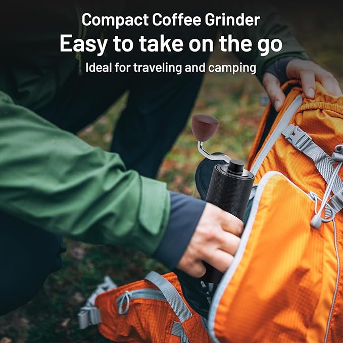 T-mark Manual Coffee Grinder, Portable Adjustable Coffee Grinder 6-Cell CNC Stainless Steel Conical Burr Grinder for Travel Home