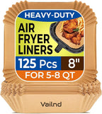 Air Fryer Paper Liners, 125Pcs Parchment Paper, Air Fryer Liners Disposable for Microwave, Non-Stick Air Fryer Liner Square Free of Bleach (8IN)