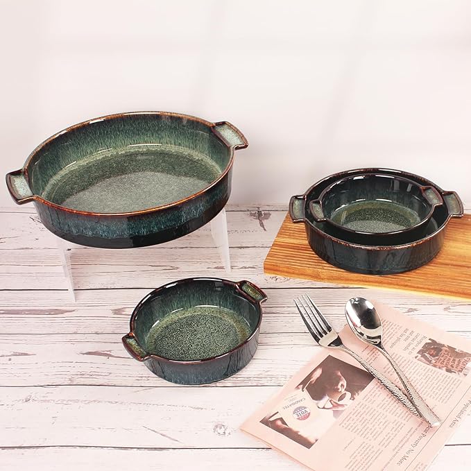 Ceramic Casserole Baking Dish - 1.7 Quarts Baking Dish for Oven, Lasagna Pans, Oven Safe Durable Bakeware for Kitchen Home Decor, Banquet and Dinner, Round 1 pieces 10 x10 Inch