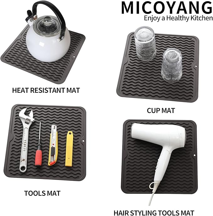 Silicone Dish Drying Mat for Multiple Usage,Easy clean,Eco-friendly,Heat-resistant Silicone Mat for Kitchen Counter or Sink,Refrigerator or Drawer liner Coffee M 12 inches x 12 inches