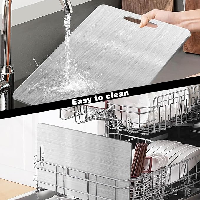 Titanium Cutting Board,Cutting Boards for Kitchen,8 pcs Stainless Steel Cutting Board,Peeler,Mat,Dish Clip,Titanium Cutting Boards for kitchen,For Cutting Vegetables, Meat,Fruits,Silver,15.3x11 IN