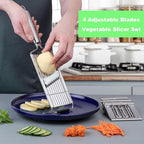 Suuker 4 in 1 Vegetable Cutter with Cheese Grater, Carrot Grater, Cabbage Shredder, Cucumber Slicer - Stainless Steel Mandoline Slicer for Kitchen