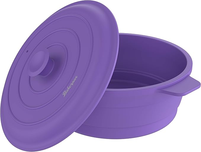 Bakerpan Silicone Microwave Steamer for Vegetables, Air Fryer Pot with Lid, Collapsible Silicone Steamer for Cooking, 64 Fl oz Capacity