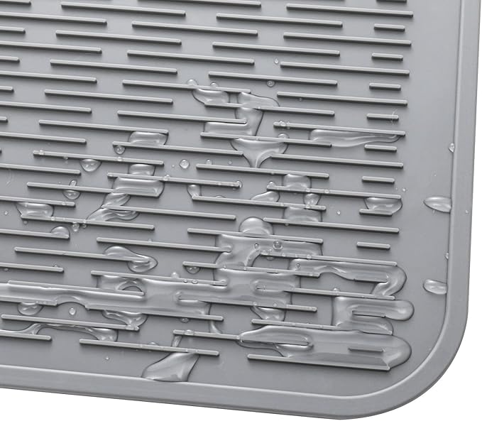 Silicone Dish Drying Mat for Multiple Usage,Easy clean,Eco-friendly,Heat-resistant Silicone Mat for Kitchen Counter or Sink,Refrigerator or Drawer Liner Grey 4XL 32 inches x 18 inches