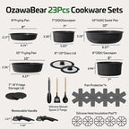 23 Pcs Pots and Pans Set Non Stick, Ceramic Cookware Set Non Toxic with Detachable Handles, Healthy Induction Cookware Oven Safe RV Kitchen Set, PFAS PFOA & PTFE Free, Black