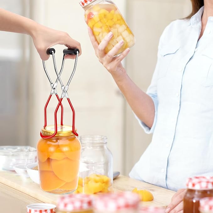 Canning Jar Lifter, Canning Tongs Jar Lifter, Canning Tools, Canning Supplies, Stainless Steel Jar Lifter with Rubber Grip Handle for Home Kitchen, Red