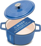 Misen 7 QT Enameled Cast Iron Dutch Oven - Chip-Resistant Enamel Coating - Thick Iron Core For Heat Retention - Large Cooking Surface - Oven Safe, Induction Compatible - Traditional Lid, Blue