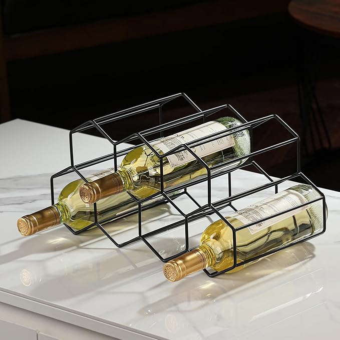 Countertop Wine Rack - 9 Bottle Freestanding Modern Black Metal Small - 2 Tier Tabletop Wine Holder Stand for Cabinet, Pantry - Wine Racks Countertop - No Assembly Required