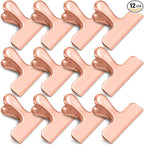 Chip Clips, 12 Pack Bag Clips, Stainless Steel Chip Clip, Metal Clip for Food, Air Tight Seal Great for Kitchen Home Office(Rose Gold)