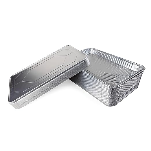 IDL Packaging Full Size Aluminum Steam Table Pans with Lids - Shallow, 21" x 13" x 1.5" (pack of 25) - Disposable Foil Pan for Grilling, Roasting, BBQ, Cooking, Baking, Freezing