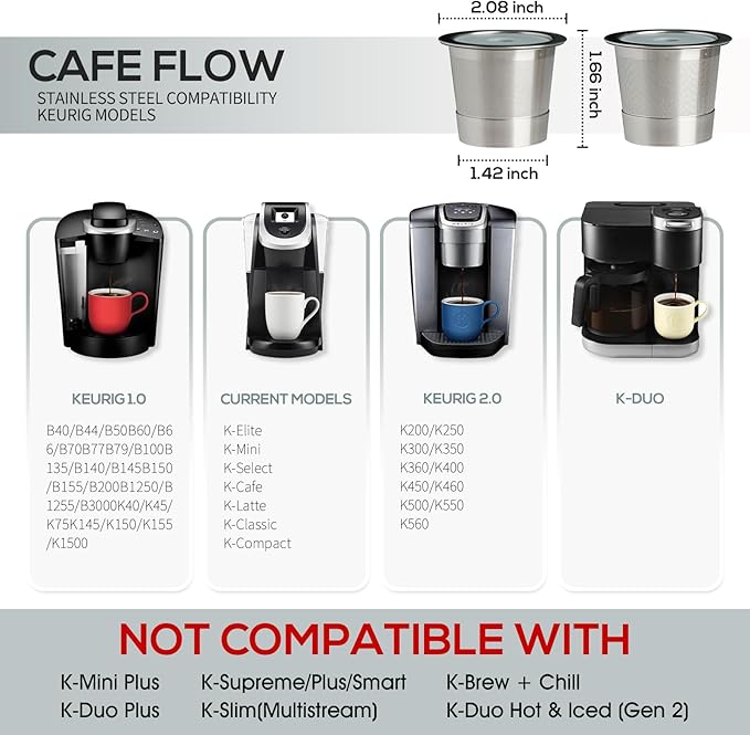 Reusable K Cups for K-eurig, Reusable Coffee Pods, Universal Stainless Steel K Cup Reusable Coffee Pods Compatible for K Series Coffee Machine 1.0 & 2.0, BPA-Free (2pack)