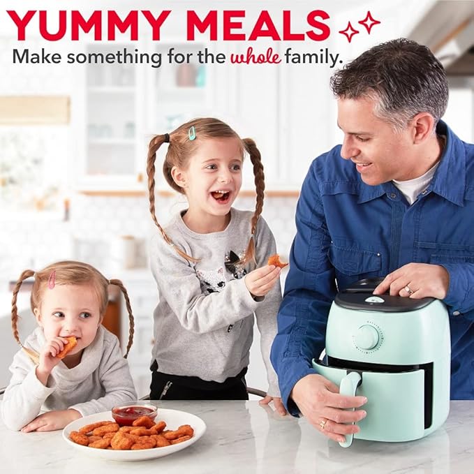 DASH Tasti-Crisp™ Electric Air Fryer Oven, 2.6 Qt., Aqua – Compact Air Fryer for Healthier Food in Minutes, Ideal for Small Spaces - Auto Shut Off, Analog, 1000-Watt