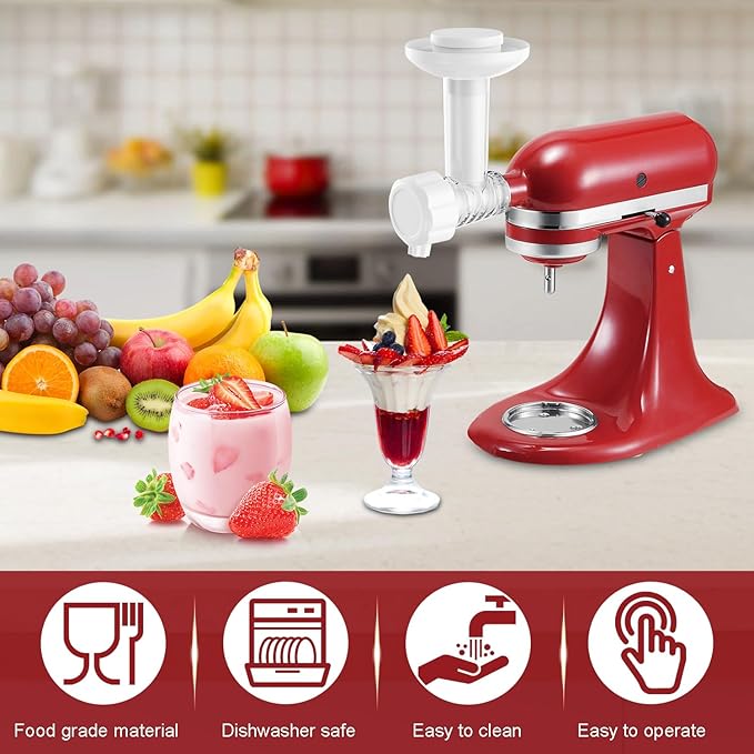 Ice Cream Maker Attachment for KitchenAid Stand Mixers, Dairy Free Frozen Fruit Soft Serve Ice Cream Machine Compatible with KitchenAid and Cuisinart, for Making Yogurt/Natural Desserts/Gelato