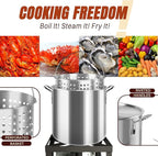 60QT Crawfish Boiler Kit, Waterproof Cover & 12-inch Skimmer, 110,000BTU Propane Burner Stove, 0-20PSIG Regulator, Aluminum Seafood Boil Pot, Crab Boil Pot with Basket